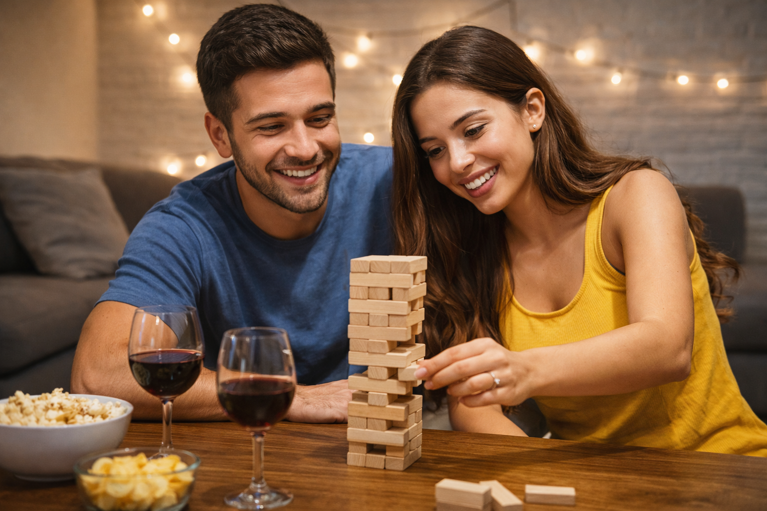 couple jouant au Jenga activité à faire en couple à la maison